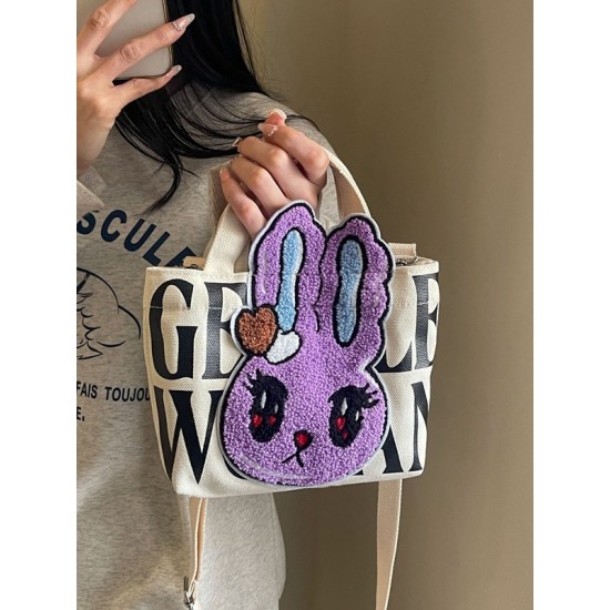 Gentle Woman embroidered one-shoulder crossbody canvas bag, small square bag with rabbit letter prints, mobile phone bag Gentle Woman embroidered one-shoulder crossbody canvas bag, small square bag with rabbit letter prints, mobile phone bag