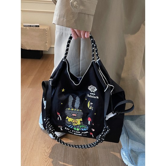 ballchain Japanese cute and niche eco-friendly shopping bags, new cartoon rabbit embroidered bags, large-capacity shopping