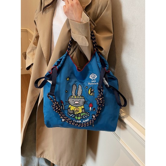ballchain Japanese cute and niche eco-friendly shopping bags, new cartoon rabbit embroidered bags, large-capacity shopping
