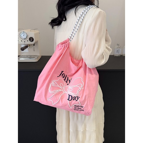 The 2025 summer new ball chain bow embroidery bag, large-capacity single-shoulder tote bag, and class commuting bag The 2025 summer new ball chain bow embroidery bag, large-capacity single-shoulder tote bag, and class commuting bag