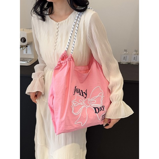 The 2025 summer new ball chain bow embroidery bag, large-capacity single-shoulder tote bag, and class commuting bag The 2025 summer new ball chain bow embroidery bag, large-capacity single-shoulder tote bag, and class commuting bag
