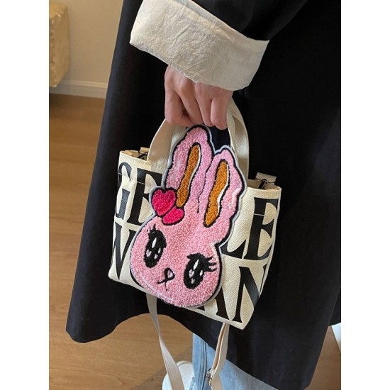 Gentle Woman embroidered one-shoulder crossbody canvas bag, small square bag with rabbit letter prints, mobile phone bag Gentle Woman embroidered one-shoulder crossbody canvas bag, small square bag with rabbit letter prints, mobile phone bag