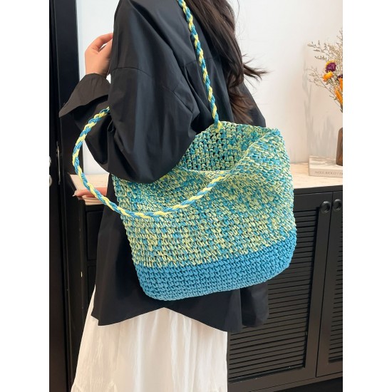 2025 Summer new casual single-shoulder bag, seaside vacation straw woven bag, large-capacity fashionable woven tote bag 2025 Summer new casual single-shoulder bag, seaside vacation straw woven bag, large-capacity fashionable woven tote bag