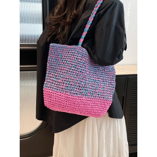 2025 Summer new casual single-shoulder bag, seaside vacation straw woven bag, large-capacity fashionable woven tote bag 2025 Summer new casual single-shoulder bag, seaside vacation straw woven bag, large-capacity fashionable woven tote bag