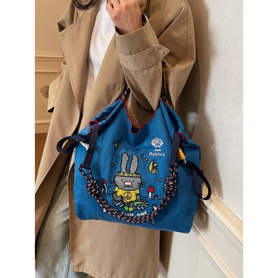 ballchain Japanese cute and niche eco-friendly shopping bags, new cartoon rabbit embroidered bags, large-capacity shopping