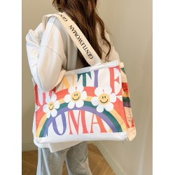 The new Gentle Woman large-capacity single-shoulder tote rainbow canvas bag is a versatile class and commuting bag for girls