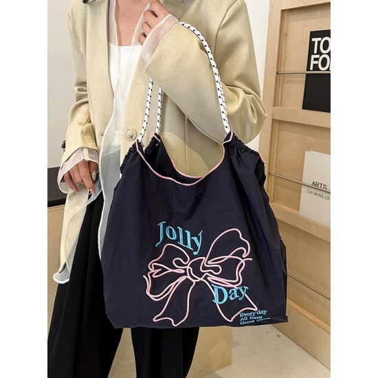 The 2025 summer new ball chain bow embroidery bag, large-capacity single-shoulder tote bag, and class commuting bag The 2025 summer new ball chain bow embroidery bag, large-capacity single-shoulder tote bag, and class commuting bag