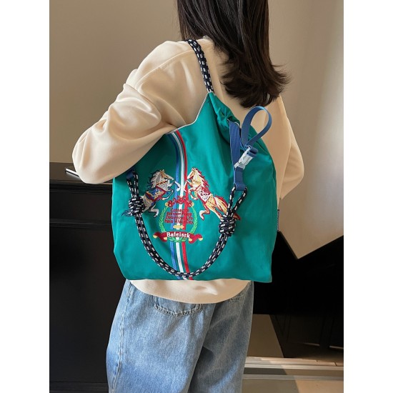 ball chain's new flame-embroidered shopping bag, waterproof foldable portable handbag, single-shoulder crossbody bag