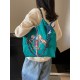 ball chain's new flame-embroidered shopping bag, waterproof foldable portable handbag, single-shoulder crossbody bag