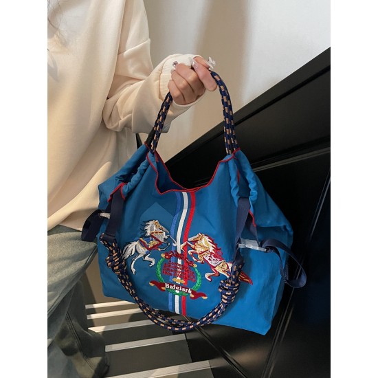 ball chain's new flame-embroidered shopping bag, waterproof foldable portable handbag, single-shoulder crossbody bag