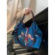 ball chain's new flame-embroidered shopping bag, waterproof foldable portable handbag, single-shoulder crossbody bag
