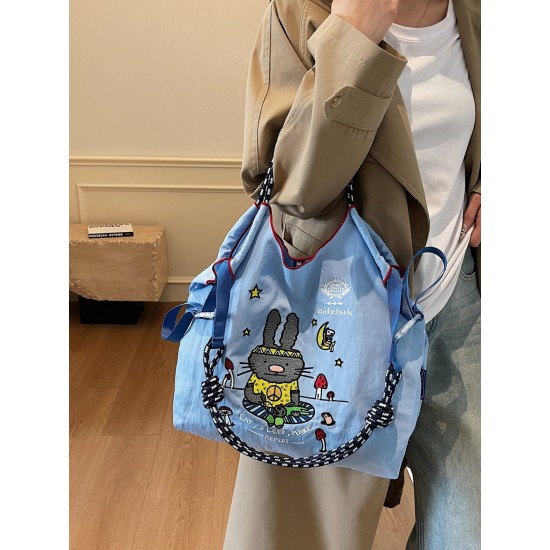 ballchain Japanese cute and niche eco-friendly shopping bags, new cartoon rabbit embroidered bags, large-capacity shopping