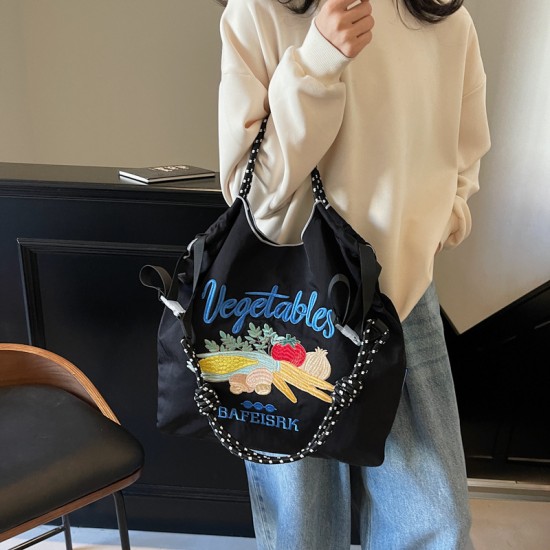Gao Yuanyuan's same style canvas bag ball chain bag, eco-friendly bag, crossbody nylon women's large-capacity embroidered shopping bag Gao Yuanyuan's same style canvas bag ball chain bag, eco-friendly bag, crossbody nylon women's large-capacity embroidered shopping bag