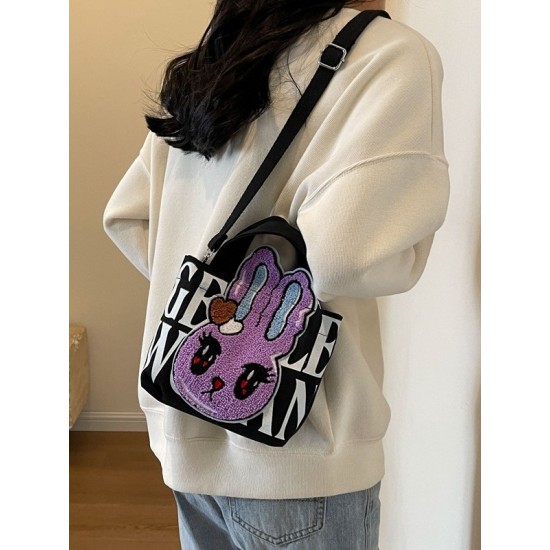 Gentle Woman embroidered one-shoulder crossbody canvas bag, small square bag with rabbit letter prints, mobile phone bag Gentle Woman embroidered one-shoulder crossbody canvas bag, small square bag with rabbit letter prints, mobile phone bag