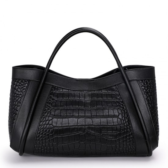 Qiandian crocodile pattern genuine leather large handbag for women, fashionable commuting mother and child, large-capacity tote, single-shoulder crossbody bag